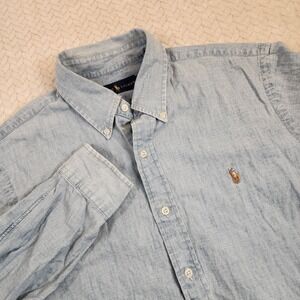 Ralph Lauren Chambray Shirt Mens Large Blue Long Sleeve Button Down Flesh Pony